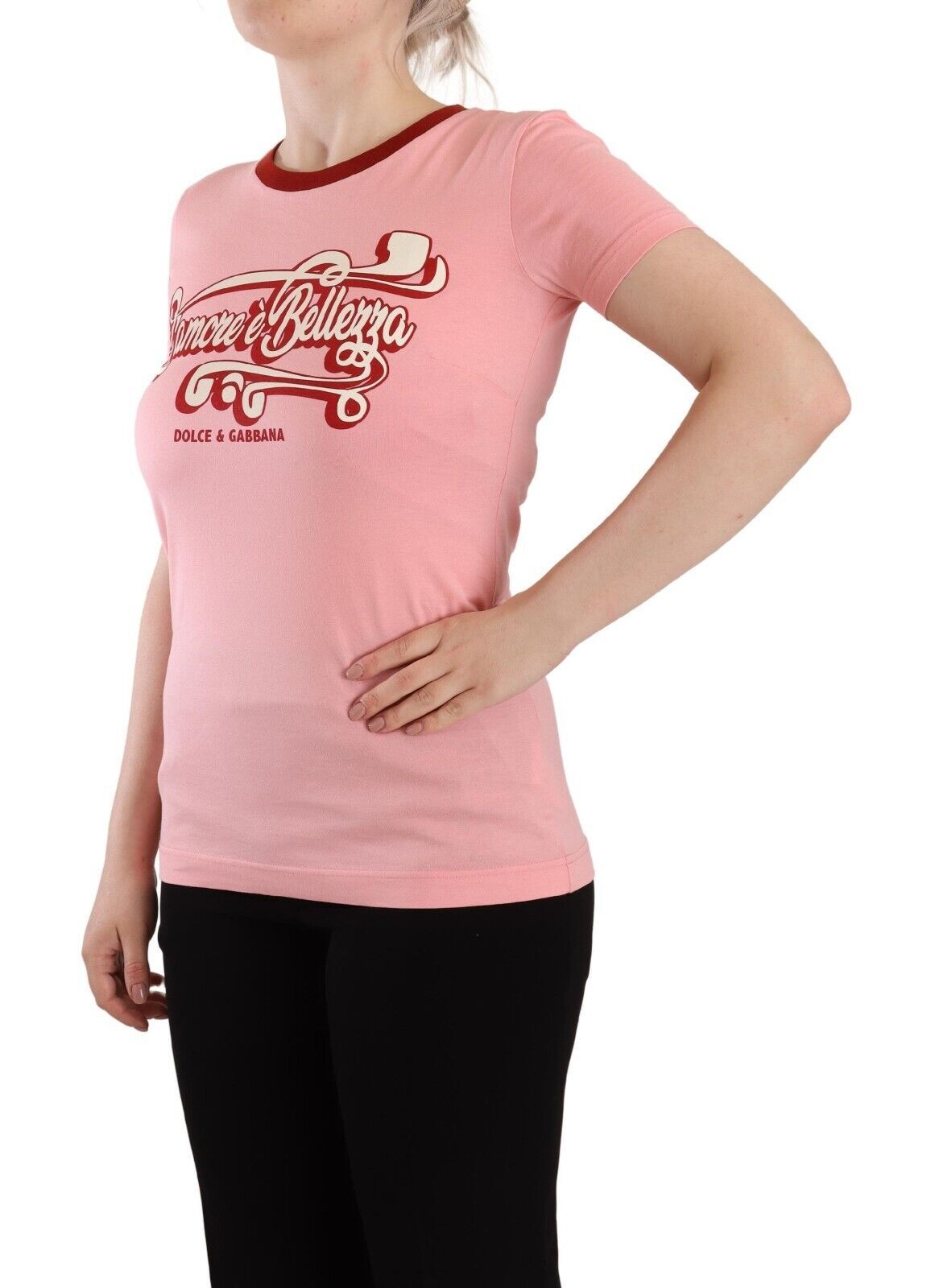 Chique roze T-shirt met ronde hals en logo