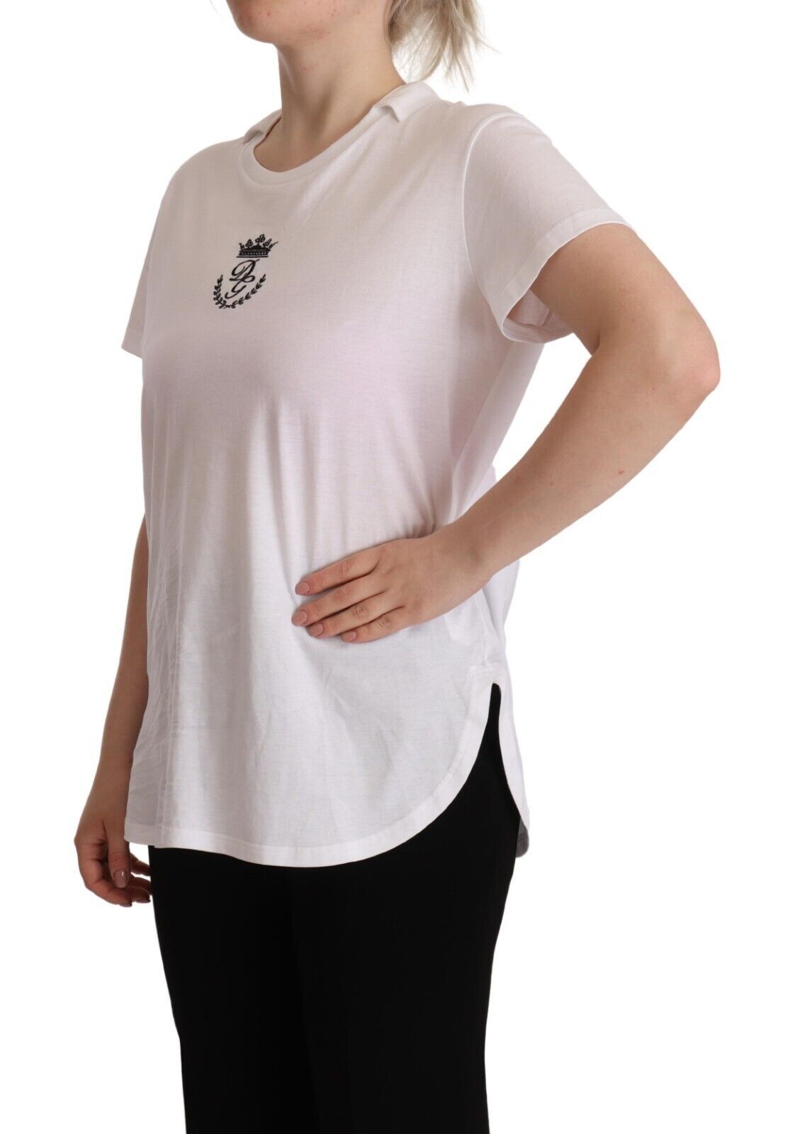 Elegant T-shirt met kroonprint en kraag