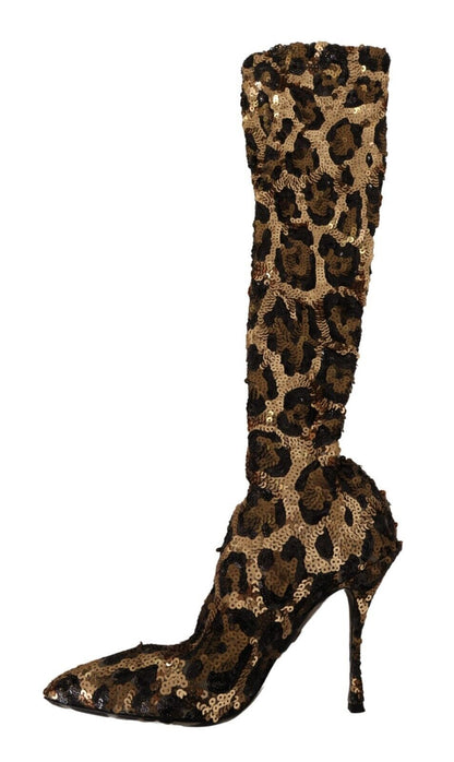 Botas hasta la rodilla con lentejuelas de leopardo elegantes