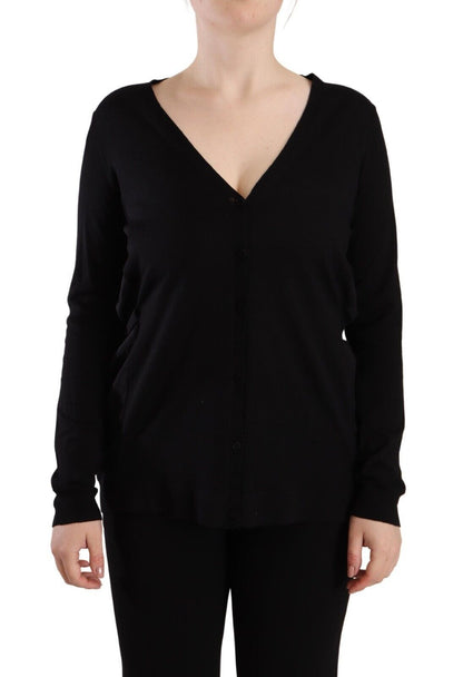 Elegante jersey de lana con cuello en V negro