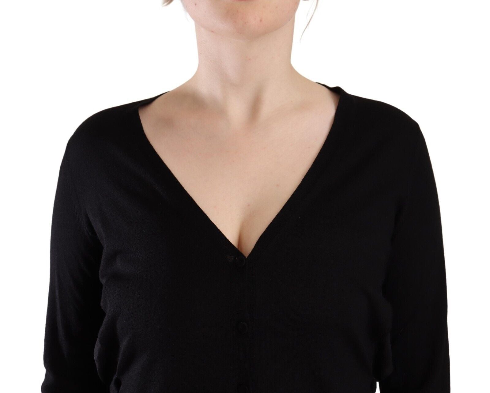 Elegante jersey de lana con cuello en V negro