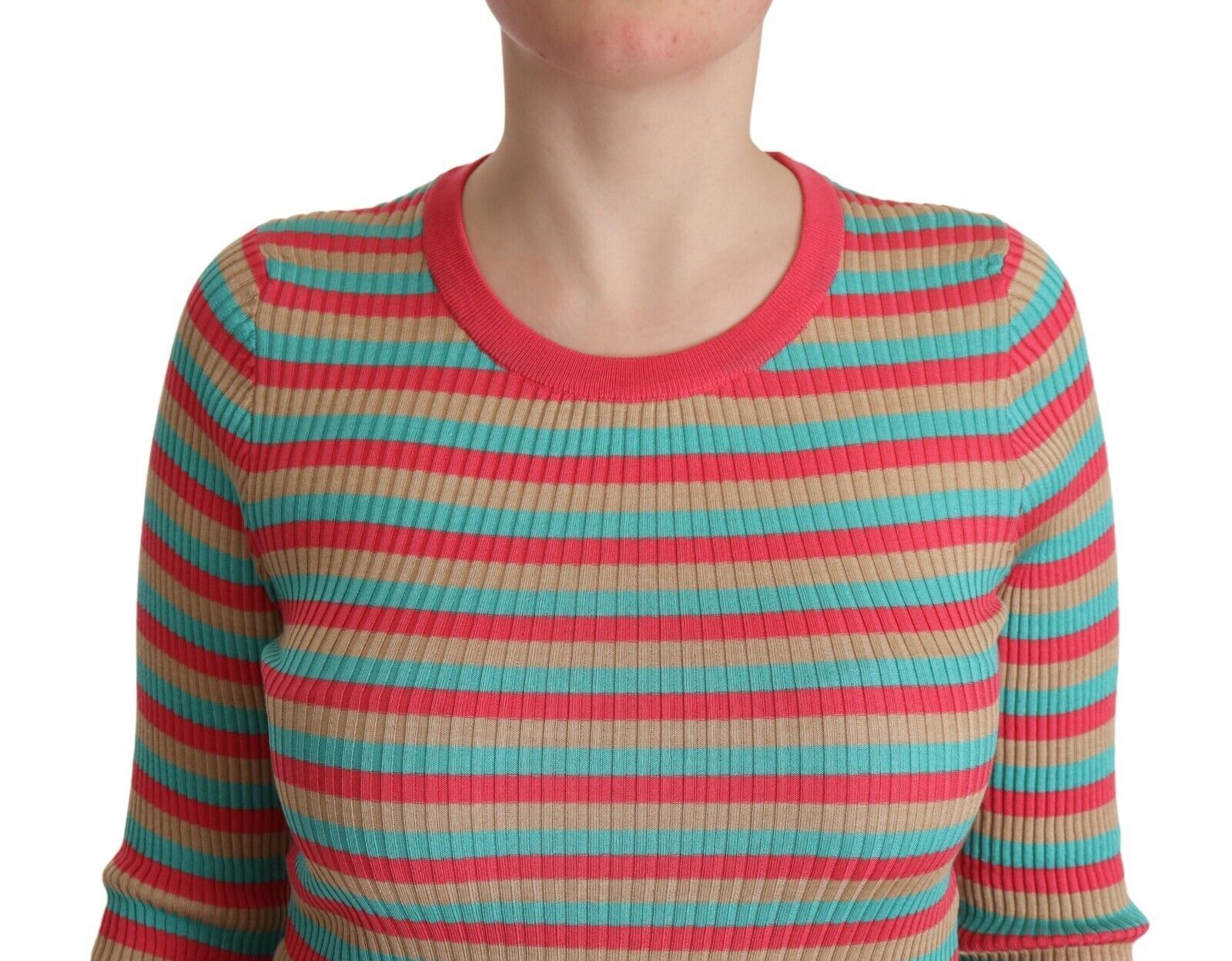 Elegant Striped Silk Crew Neck Pullover