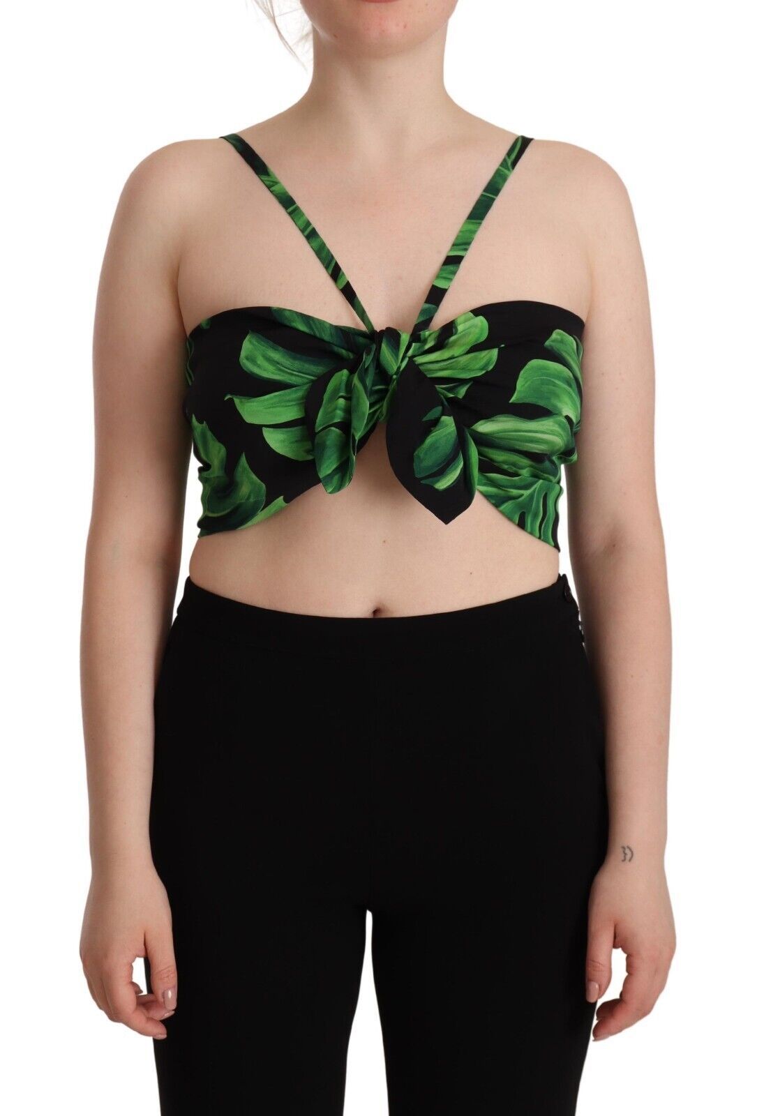 Top corto con cuello halter y estampado de hojas elegante