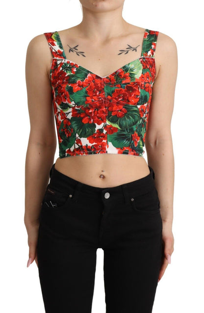 Elegante rode cropped top met geraniumprint