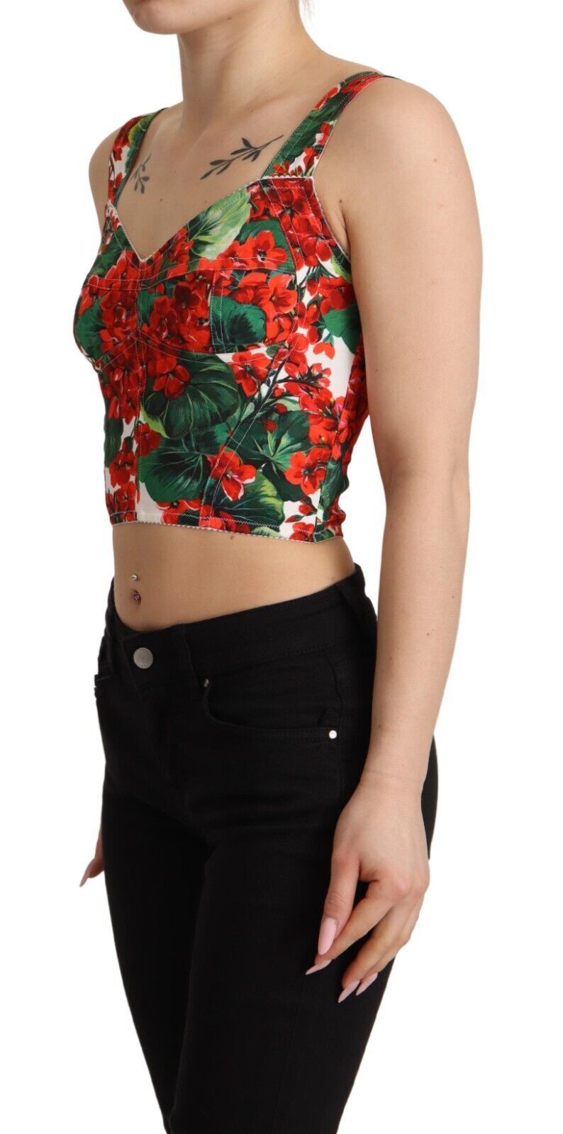 Elegante rode cropped top met geraniumprint