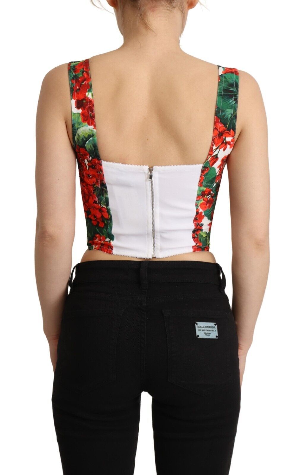 Elegante rode cropped top met geraniumprint