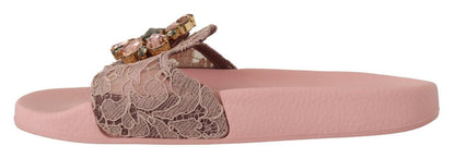 Floral Lace Crystal Embellished Slide Flats