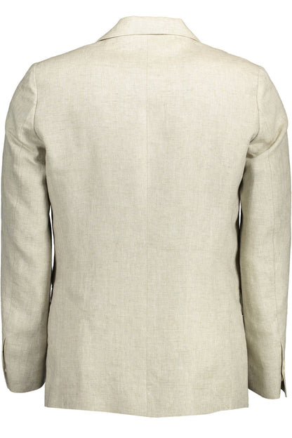 Beige Linen Classic Jacket with Logo