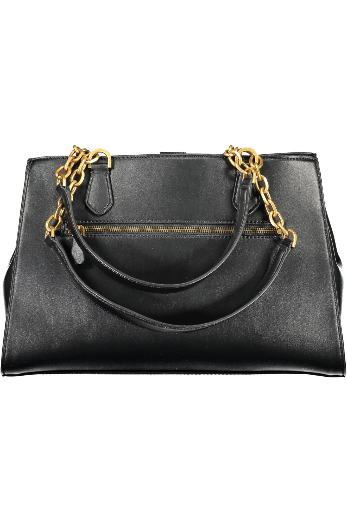 Chic Black Polyurethane Satchel with Contrasting Details