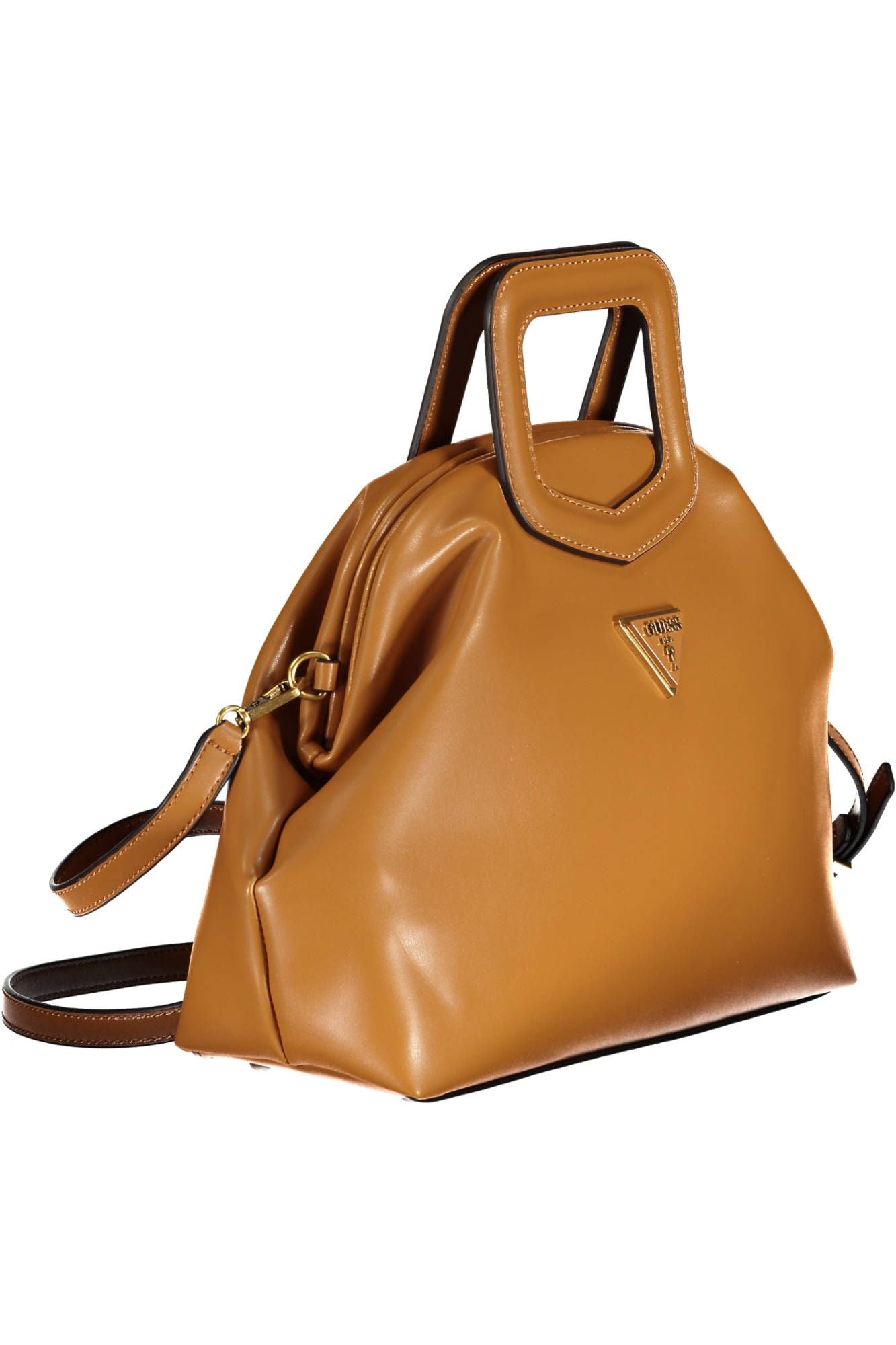 Chic Brown Polyurethane Handbag with Logo