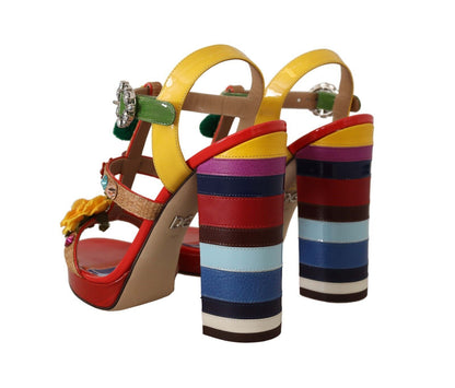 Multicolor Floral Ankle Strap Heels