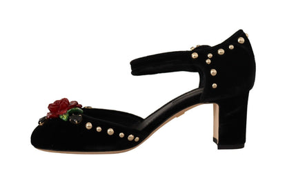 Sandalias de tacón con rosa de cristal negro