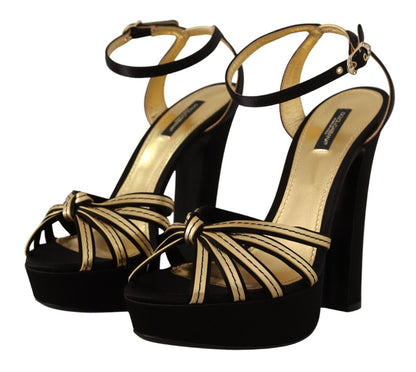 Elegant Black Gold Ankle Strap Heels Sandals