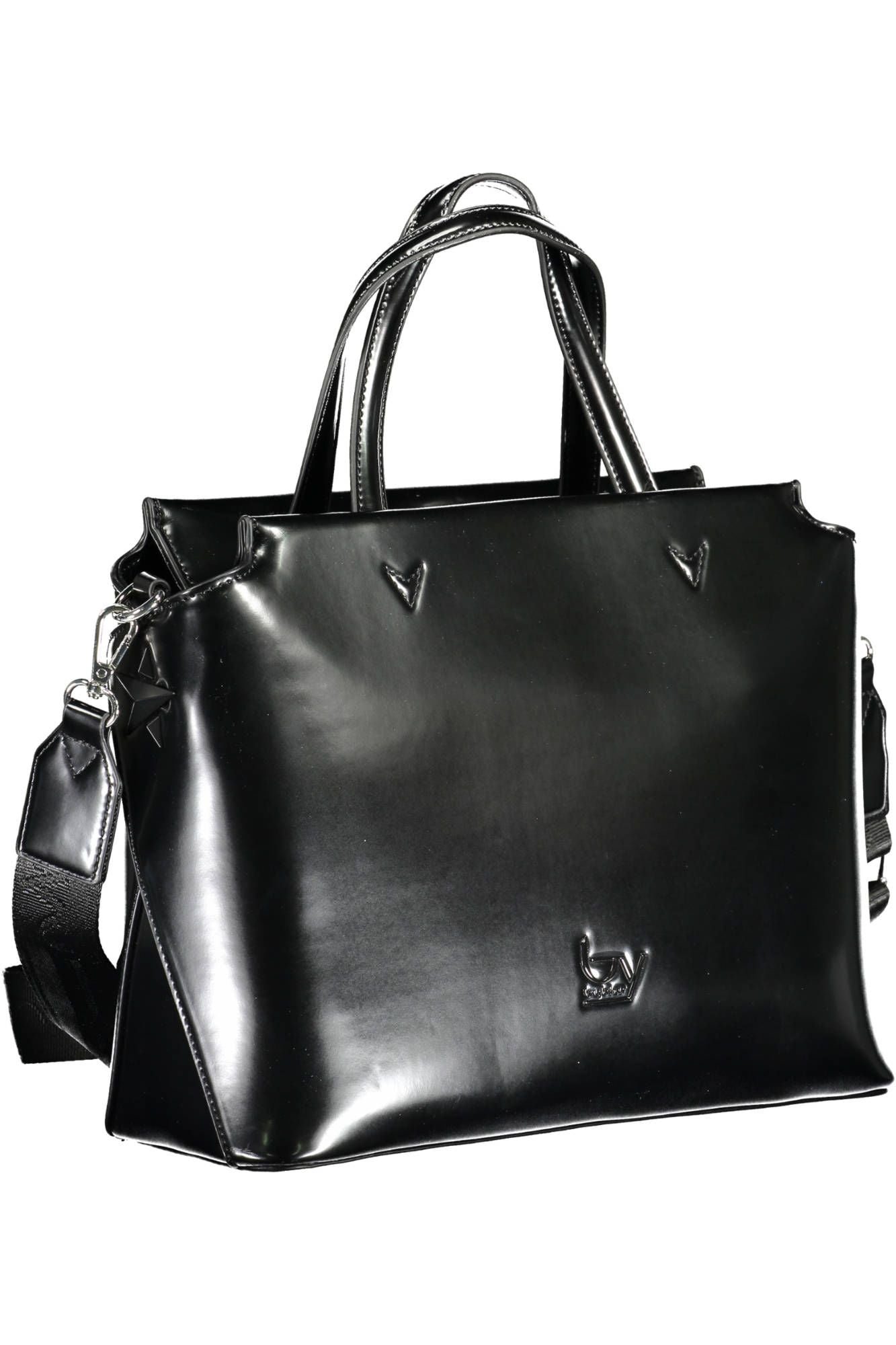 Elegant Black Two-Handle Bag with Contrasting Details