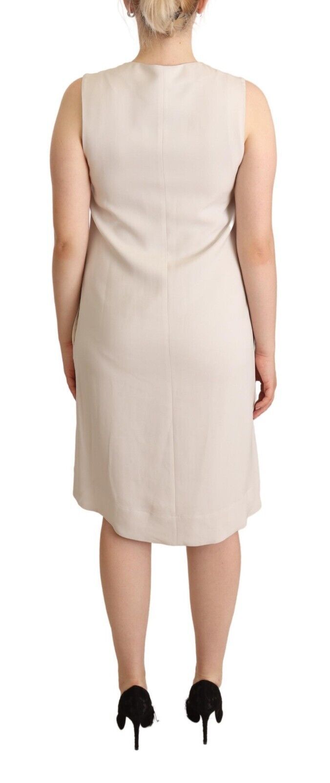 Chic Beige Sleeveless Shift Dress