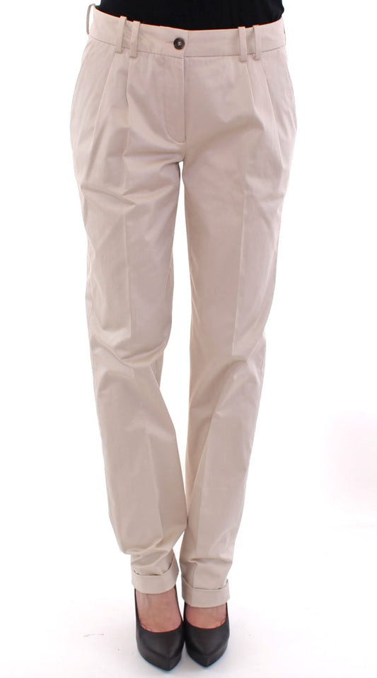 Elegante beige katoenen broek met normale pasvorm