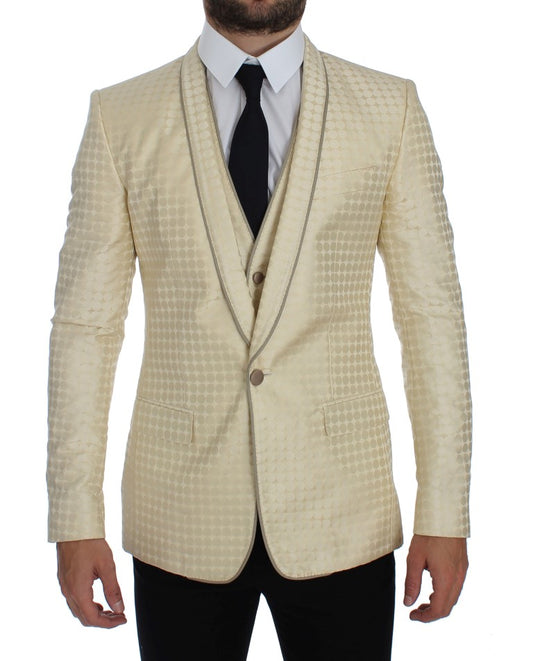 Sofisticado blazer y chaleco de lunares beige