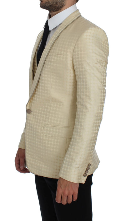 Verfijnde beige blazer en vest met stippen