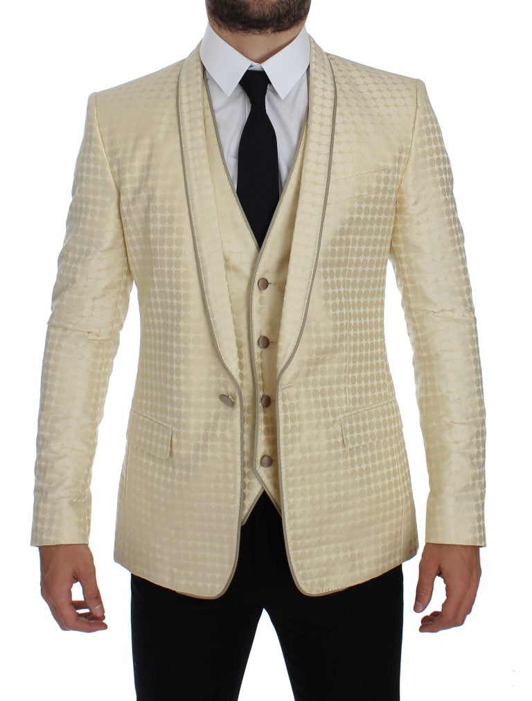 Verfijnde beige blazer en vest met stippen