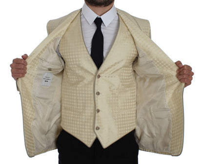 Verfijnde beige blazer en vest met stippen