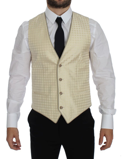 Verfijnde beige blazer en vest met stippen