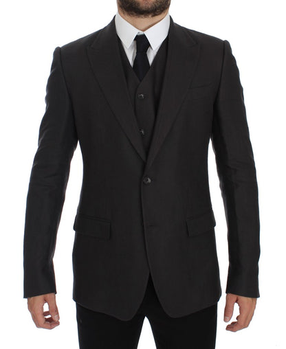 Elegante grijze linnen slim-fit blazer en vest