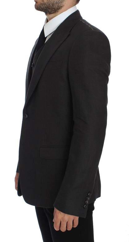 Elegante grijze linnen slim-fit blazer en vest