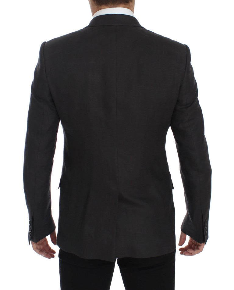 Elegante grijze linnen slim-fit blazer en vest