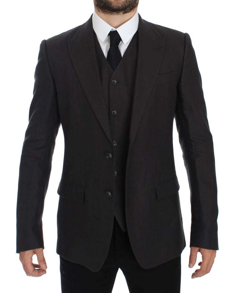 Elegante blazer y chaleco de corte slim de lino gris