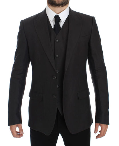 Elegante grijze linnen slim-fit blazer en vest