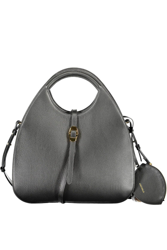 Elegant Black Leather Handbag with Removable Strap