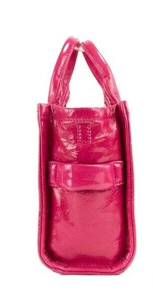 The Shiny Crinkle Mini Tote Magenta Leather Crossbody Handbag Purse