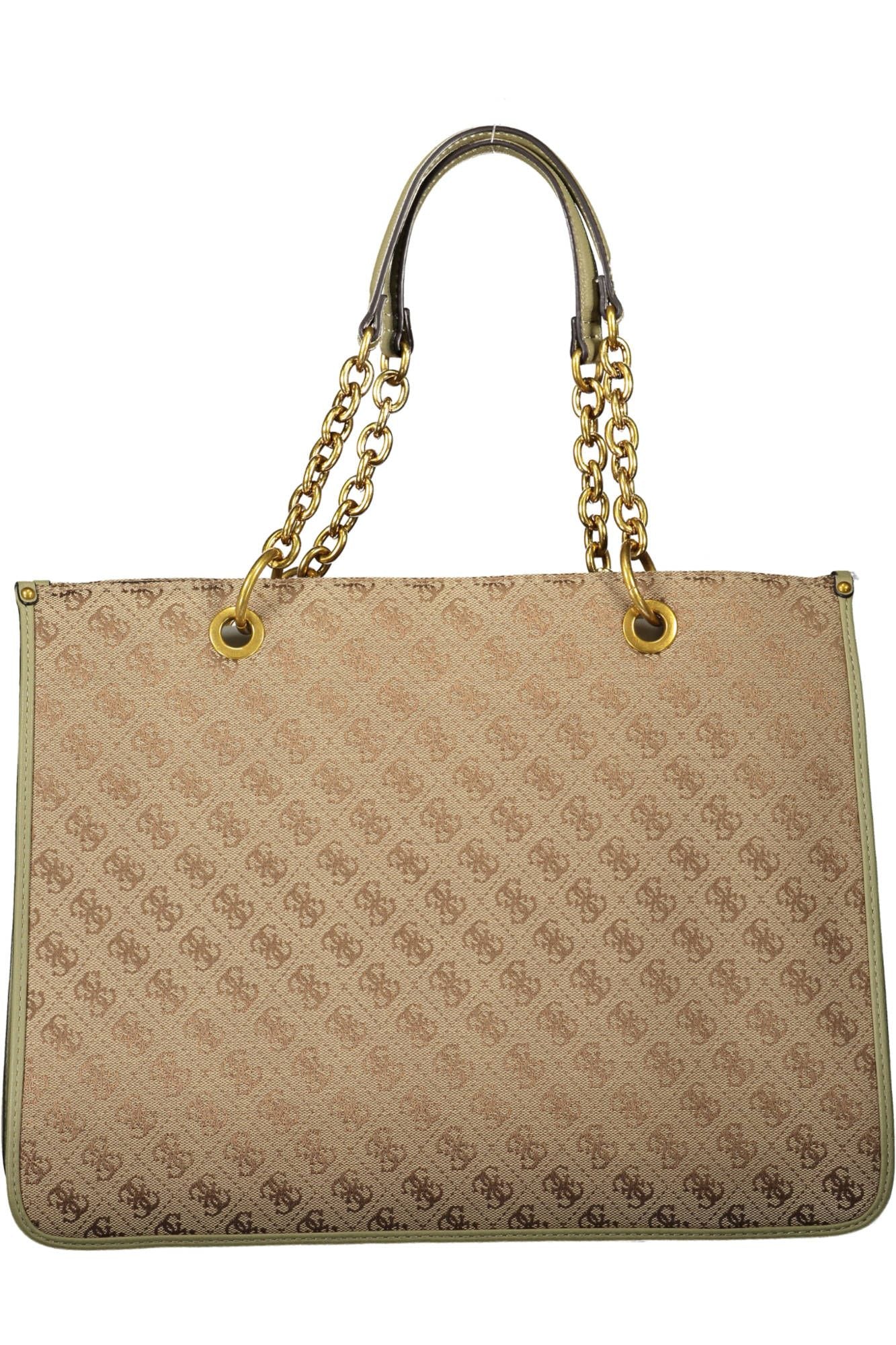 Elegant Green Polyester Handbag with Logo Detail