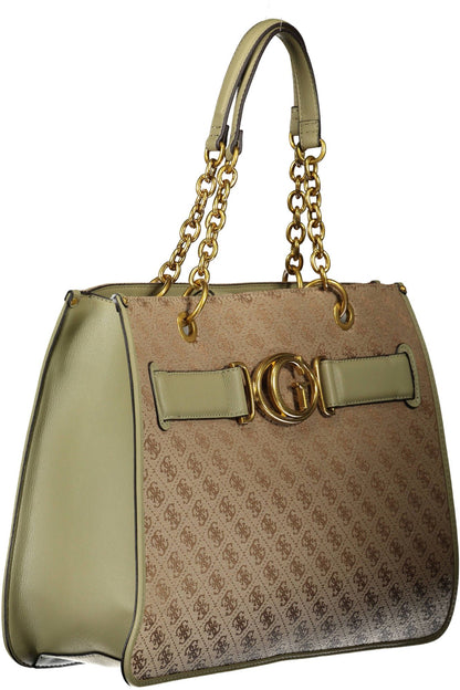 Elegant Green Polyester Handbag with Logo Detail