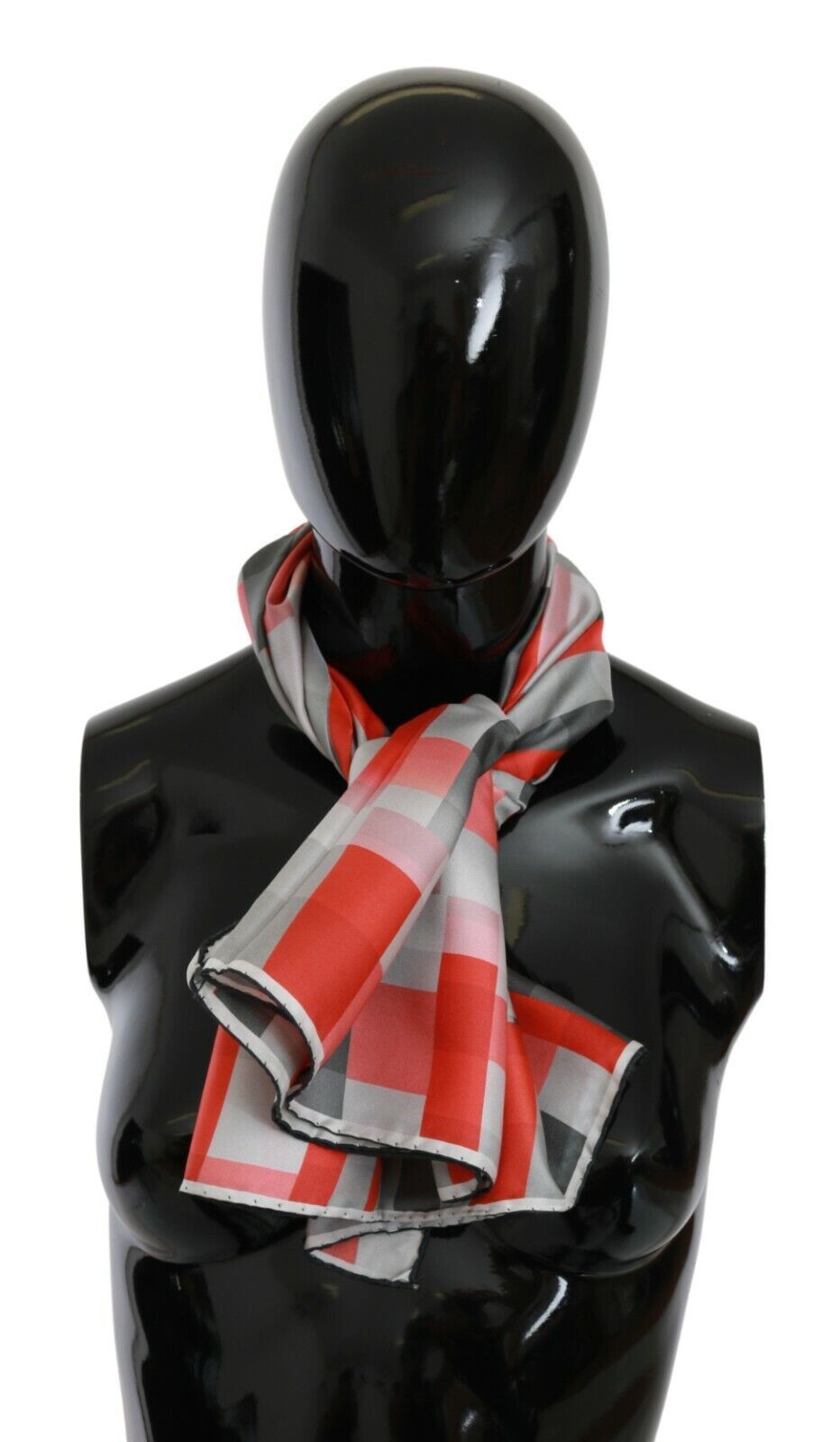 Elegant Silk Checkered Scarf in Gray and Red