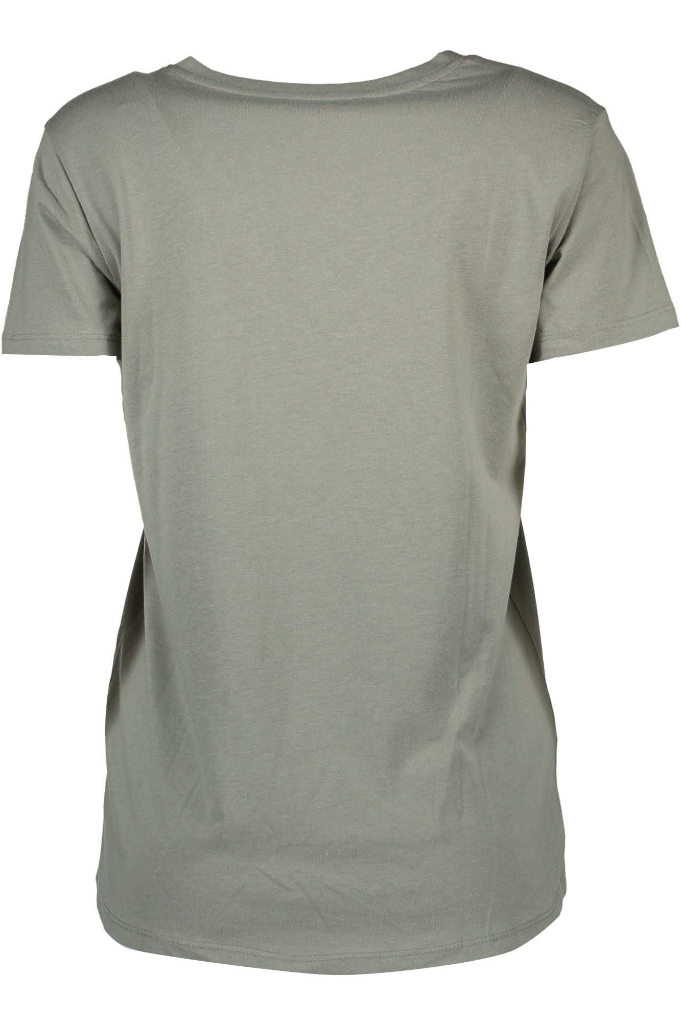 Chic V-Neck Green Tee with Logo Detailing