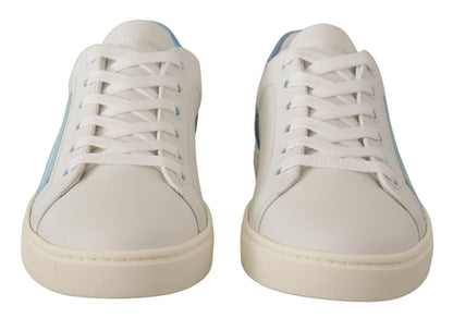 Wit blauw lederen lage sneakers schoenen