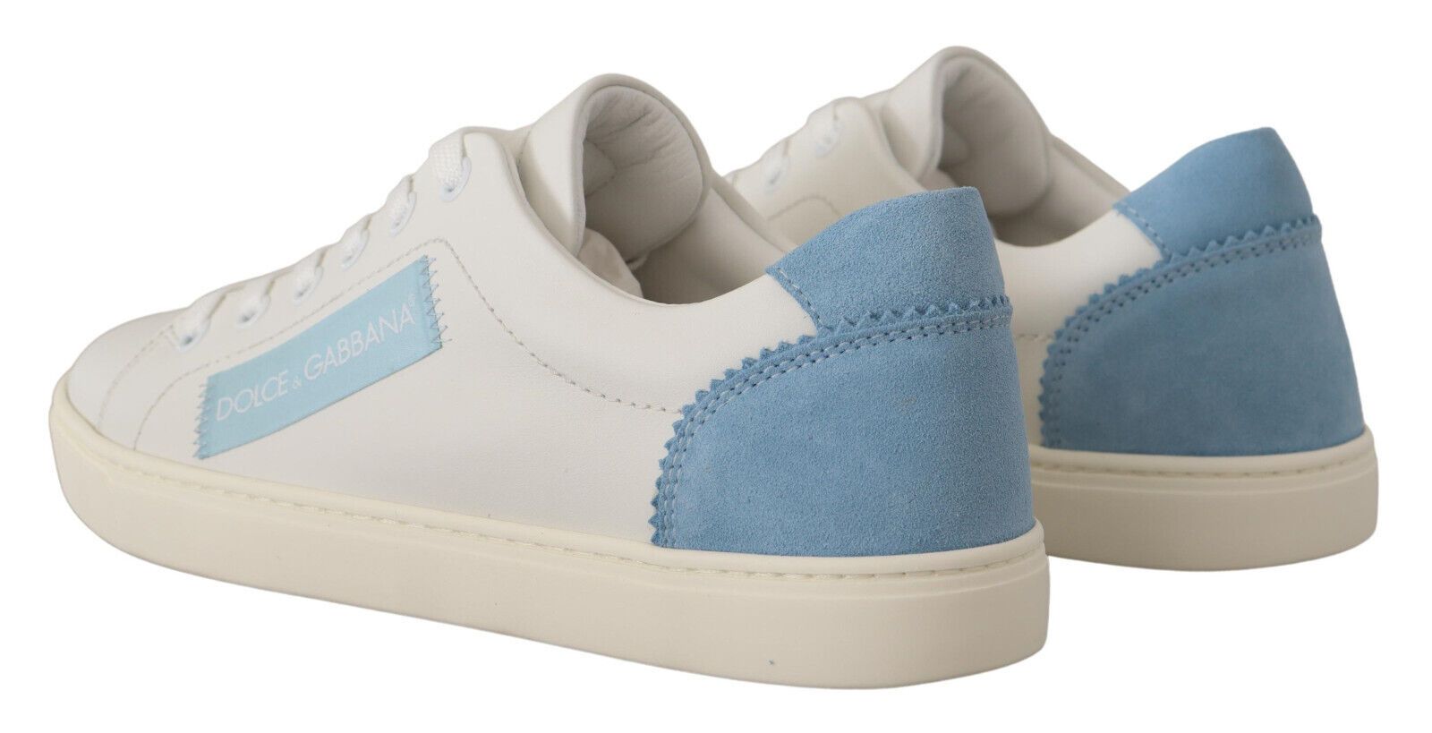 Wit blauw lederen lage sneakers schoenen