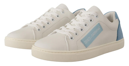 Wit blauw lederen lage sneakers schoenen