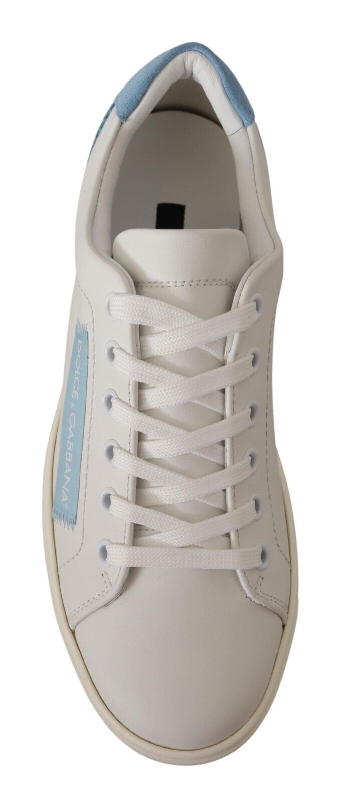 Wit blauw lederen lage sneakers schoenen