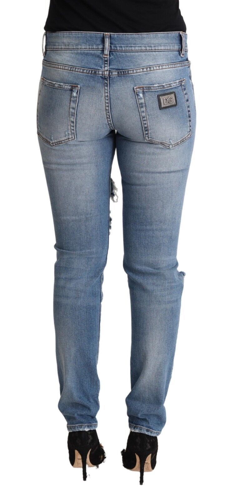 Blauwe noodlijdende katoenen denim skinny jeans