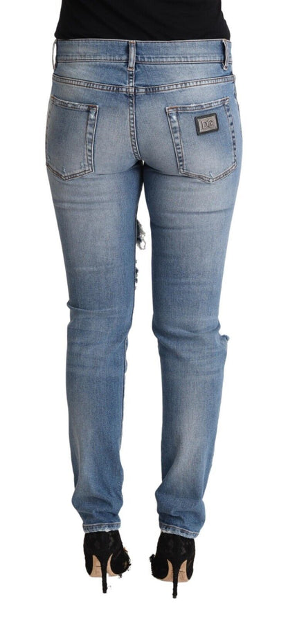 Blauwe noodlijdende katoenen denim skinny jeans