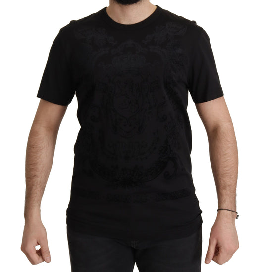 Elegante camiseta barroca negra con cuello redondo