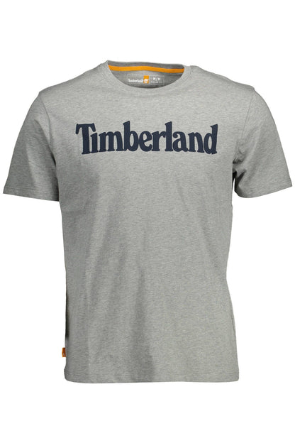 Eco-Conscious Gray Cotton Tee with Logo Print