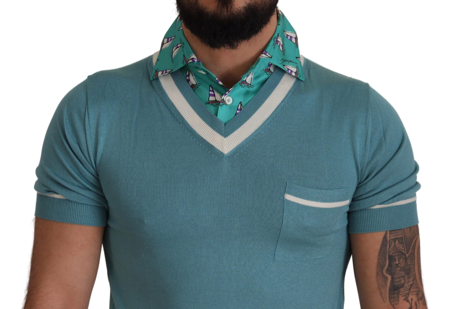 Elegante polo de seda con estampado de cuello barco