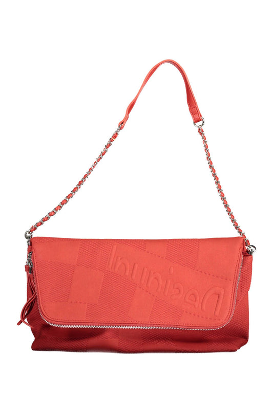 Chic Red Polyurethane Handbag with Multiple Compartments