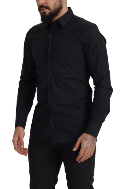 Camisa de vestir elegante de algodón negra de corte slim