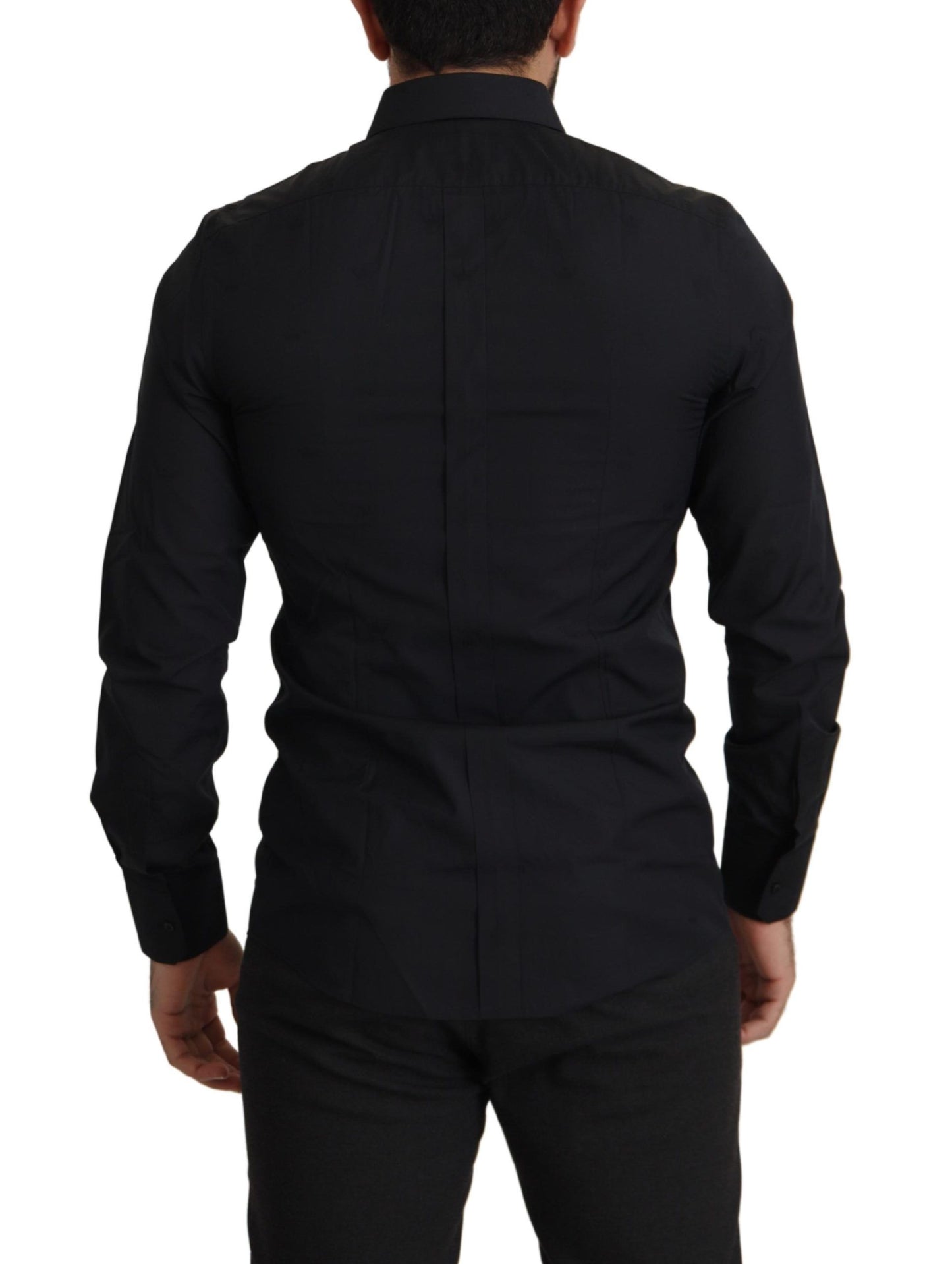 Camisa de vestir elegante de algodón negra de corte slim