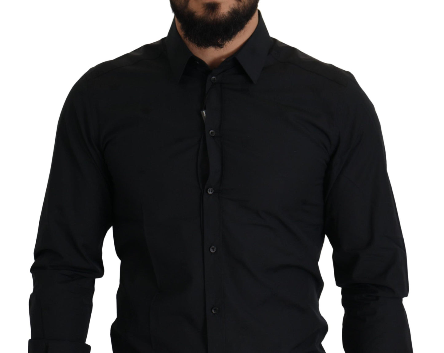 Elegant Slim Fit Black Cotton Dress Shirt