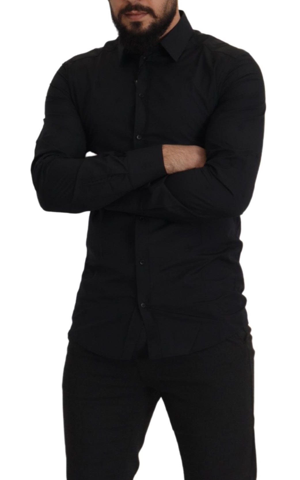 Elegant Slim Fit Black Cotton Dress Shirt